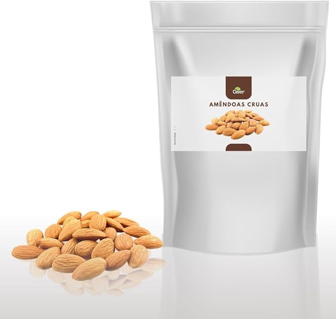 Amêndoa Crua 1kg Sem Sal Oner 100% Natural Crocante e Nutritiva para Lanches Saudáveis Receitas e Dietas Equilibradas Fonte de Proteínas Fibras e Gorduras Boas
